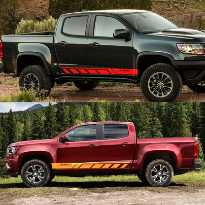 Door Side Skirt Stripe Decal for Chevrolet Colorado | 2-Piece Vinyl Truck Graphic - 200000182:350853#Carbon Fiber-200000182:350850#Matt Black-200000182:1052#Colorful Laser-200000182:496#Matt Silver-200000182:173#Matt Gold-  DRIVEN - 4