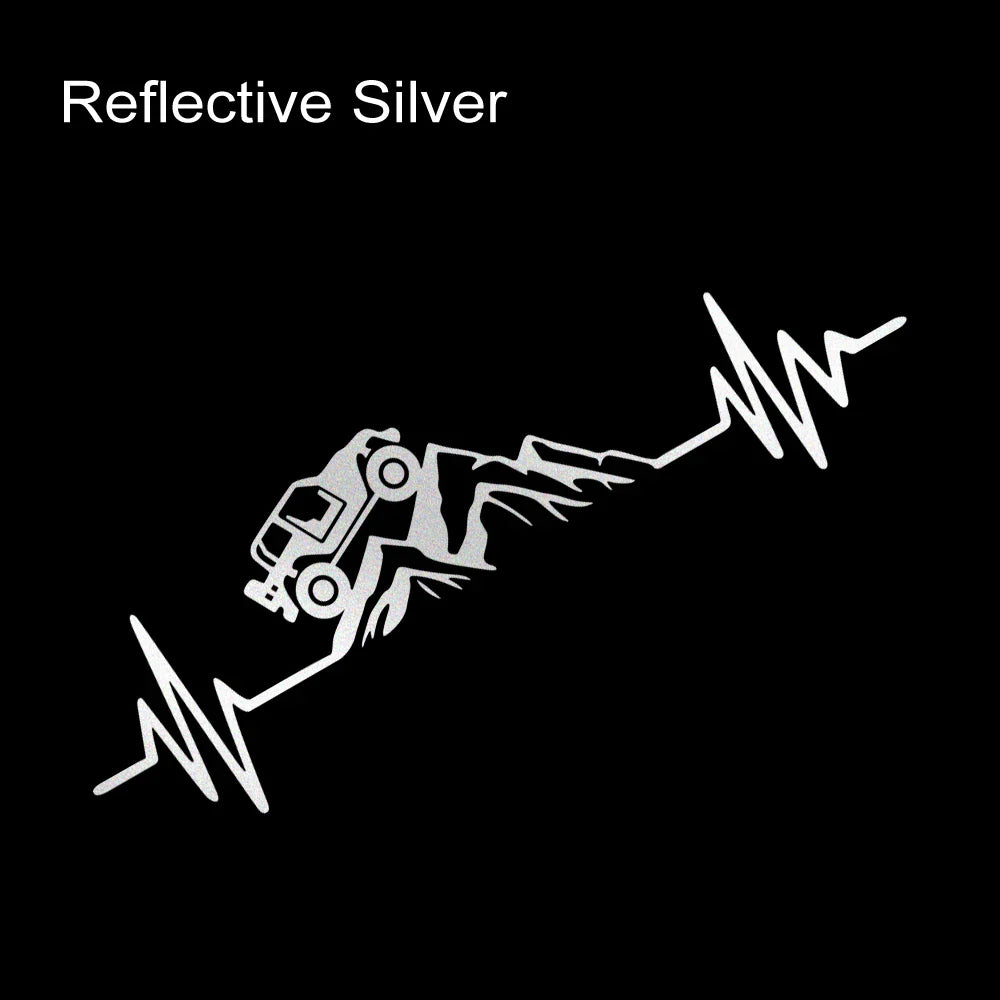 Reflective Heartbeat Off-Road Mountain Climb Vinyl Sticker – 4x4 Truck Windshield & Bumper Decal | 4 Colors - 200000182:10#Silver White-200000182:691#Laser-200000182:29#Red-200000182:193#Black-  DRIVEN - 7