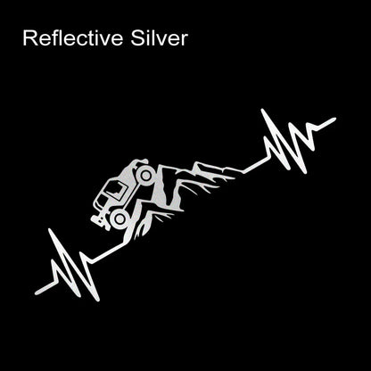 Reflective Heartbeat Off-Road Mountain Climb Vinyl Sticker – 4x4 Truck Windshield & Bumper Decal | 4 Colors - 200000182:10#Silver White-200000182:691#Laser-200000182:29#Red-200000182:193#Black-  DRIVEN - 7