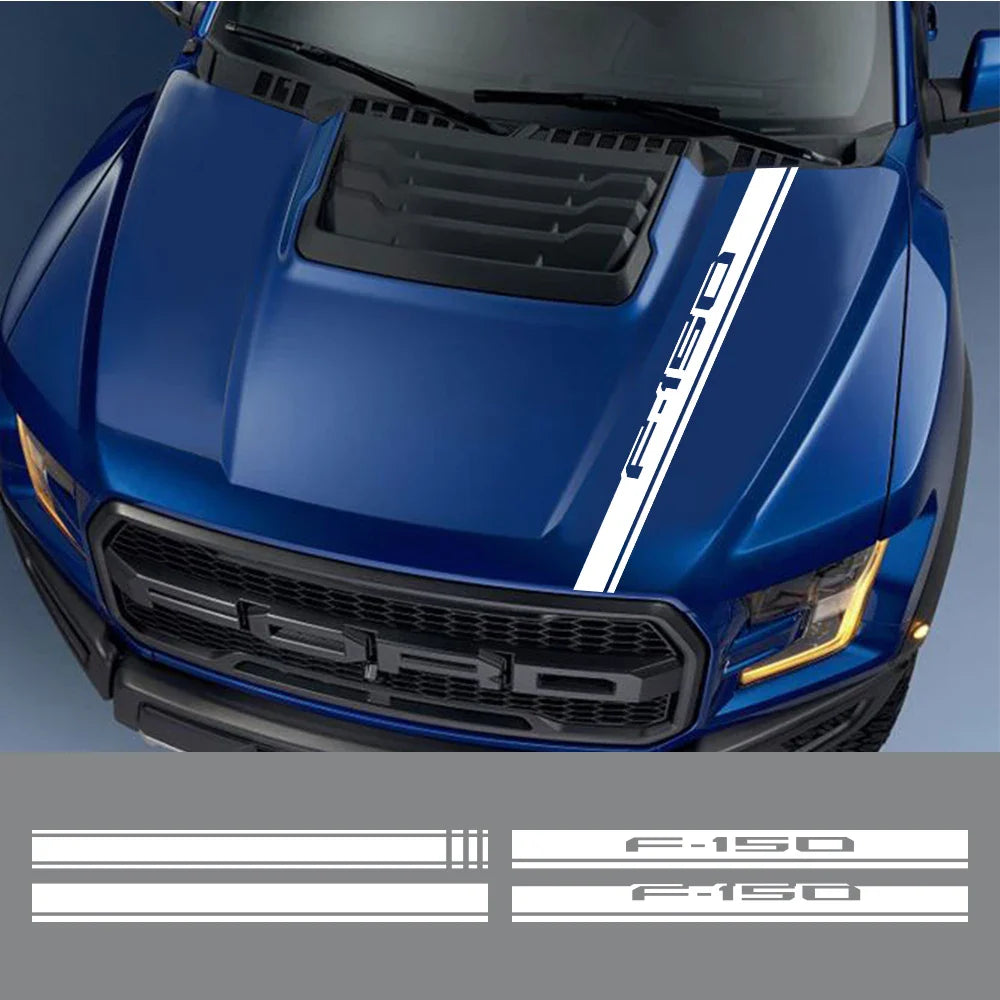 Hood Stripe Cover Decal for Ford F-150 / Raptor / Limited | Vinyl Truck Bonnet Sticker - 200000182:691#Model C;355:203282818#Glossy Orange-200000182:691#Model C;355:203282826#Glossy Red-200000182:691#Model C;355:203282825#Glossy Gray-200000182:691#Model C;355:203282824#Glossy White-200000182:691#Model C;355:203282823#Glossy Black-  DRIVEN - 2