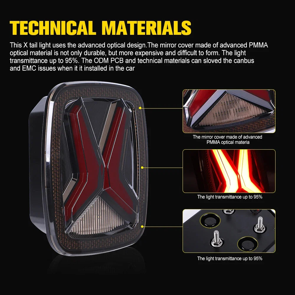 Rear LED Tail Lights for Jeep Wrangler CJ/TJ/YJ (1998–2006) | Universal X-Shape CE/DOT/EMARK