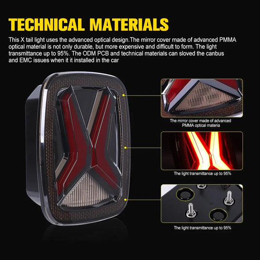 Rear LED Tail Lights for Jeep Wrangler CJ/TJ/YJ (1998–2006) | Universal X-Shape CE/DOT/EMARK - 136:200004870#US RED VERSION-  DRIVEN - 2