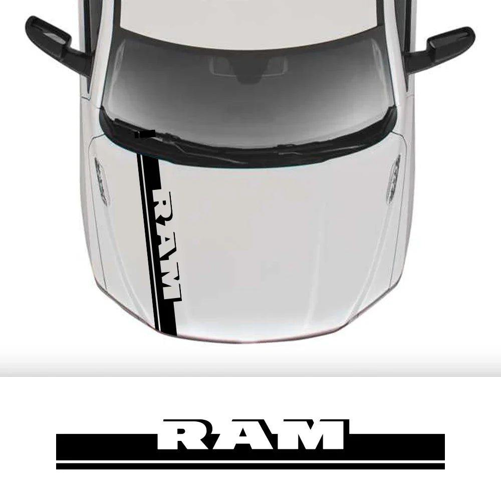 Hood Stripe Kit Decal for Dodge RAM 1500 / 2500 / 3500 Rebel / TRX | Vinyl Truck Sticker - 200000182:29#Glossy White-200000182:691#Glossy Gray-200000182:350853#Carbon Fiber-200000182:193#Glossy Black-200000182:1052#Matt Gold-  DRIVEN - 2
