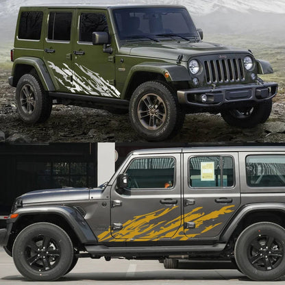 Mud Splash Door Side Decal for Jeep Wrangler JK / JL / TJ / YJ | Full-Coverage Vinyl Kit - 200000182:496#Matt Silver;5:361386#185x46cm-200000182:691#Glossy Gray;5:100014064#125x31cm-200000182:366#Glossy Yellow;5:361386#185x46cm-200000182:496#Matt Silver;5:100014064#125x31cm-200000182:193#Glossy Black;5:361386#185x46cm-  DRIVEN - 1