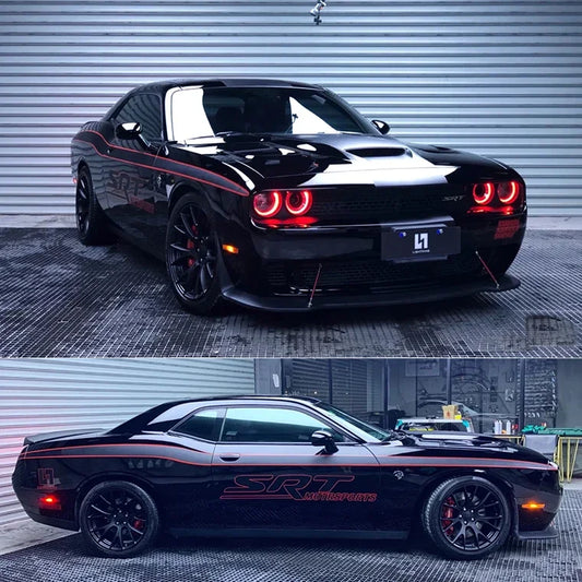 Dodge Challenger SRT Custom Body & Hood Sport Decal Film Kit – Full Coverage Door, Waist Line & Hood Graphic - 200000182:29#picture color-  DRIVEN - 1