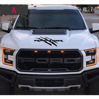 Hood Stripe Decal Kit for Ford F-150 Raptor (2015–2019) | Premium Vinyl Graphics - 200000182:10#D;355:203282812#matte black-200000182:193#A;355:203282815#red-200000182:193#A;355:203282816#dark gray-200000182:193#A;355:203282814#white-200000182:350852#E;355:203282812#matte black-  DRIVEN - 9
