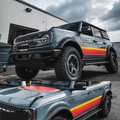 Retro Sunset Hood & Waistline Stripe Decal for Ford Bronco (2021–2023) | Custom Vinyl Wrap Graphics - 200000182:10#hood with waistline-200000182:691#waistline only-200000182:29#hood only-  DRIVEN - 3