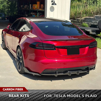 Real Carbon Fiber Rear Canard Diffuser Lip Body Kit for Tesla Model S Plaid (2021–2023) - <none>-  DRIVEN - 1