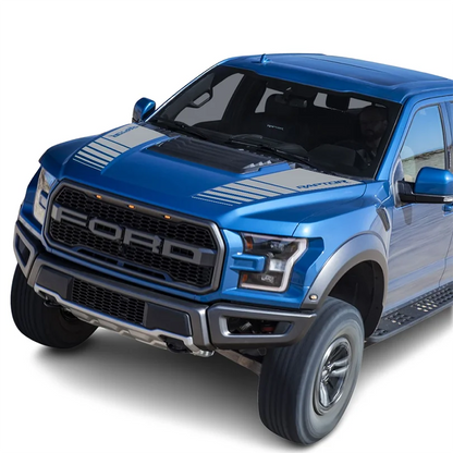 Hood Stripe Decal Kit for Ford F-150 Raptor (2015–2019) | Premium Vinyl Graphics - 200000182:10#D;355:203282812#matte black-200000182:193#A;355:203282815#red-200000182:193#A;355:203282816#dark gray-200000182:193#A;355:203282814#white-200000182:350852#E;355:203282812#matte black-  DRIVEN - 3