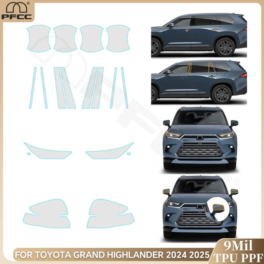 Precut PPF for Toyota Grand Highlander (2024–2025) | TPU Headlight, Mirror, Pillar & Door Handle - 200000182:10#Door bowl Film;5:200000990# Transparent Film-  DRIVEN - 1