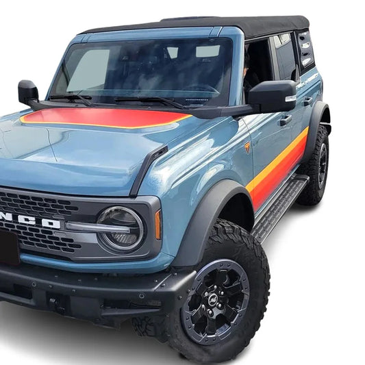 Retro Sunset Hood & Waistline Stripe Decal for Ford Bronco (2021–2023) | Custom Vinyl Wrap Graphics - 200000182:10#hood with waistline-  DRIVEN - 1