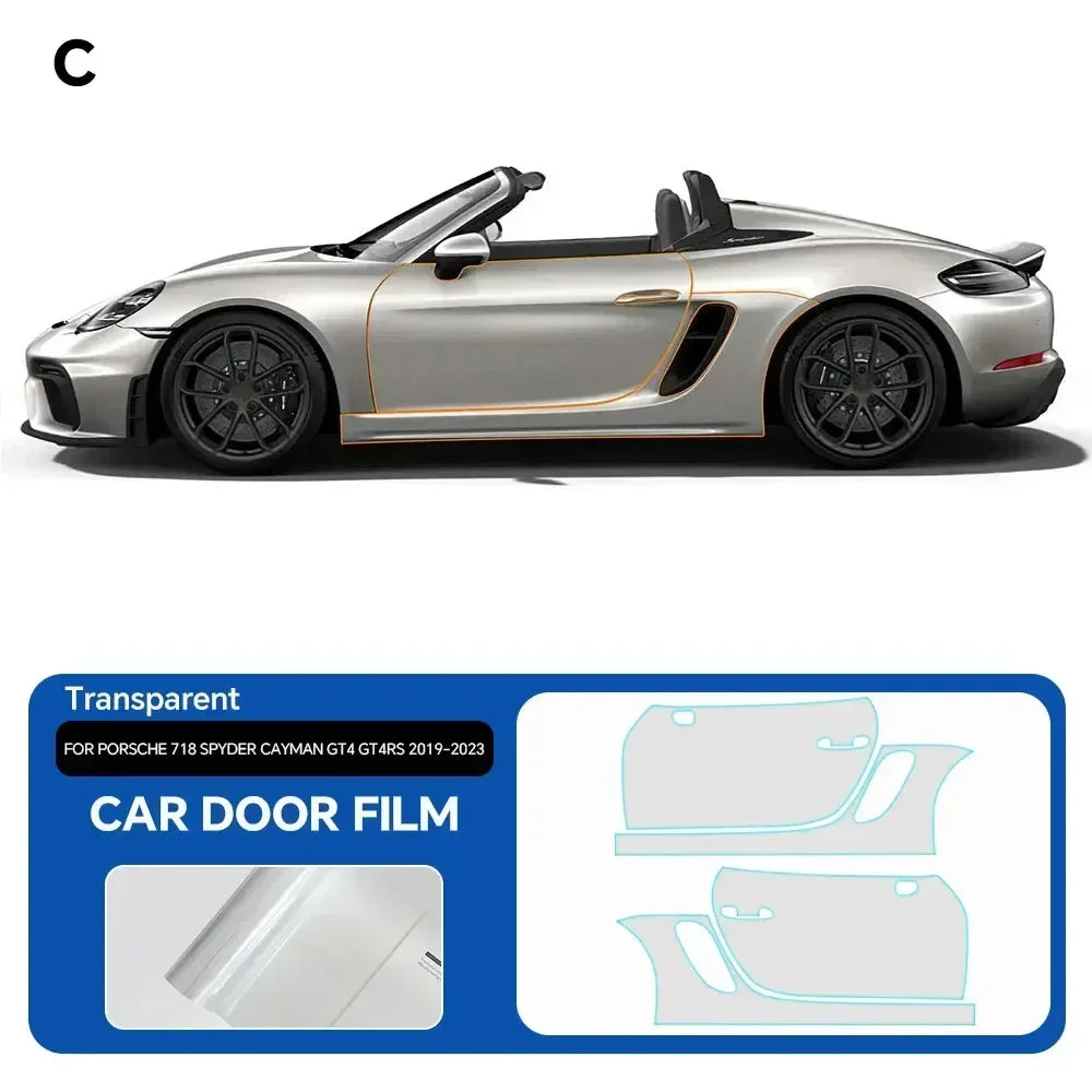 Precut PPF for Porsche 718 Spyder / Cayman GT4 / GT4 RS (2019–2023) | TPU Paint Protection Film - 200000182:350853#Rear Roof;5:200000990#Clear Film-200000182:350686#Front;5:200000990#Clear Film-200000182:350850#Hood;5:200000990#Clear Film-200000182:10#Roof Window;5:200000990#Clear Film-200000182:350852#Door;5:200000990#Clear Film-  DRIVEN - 9