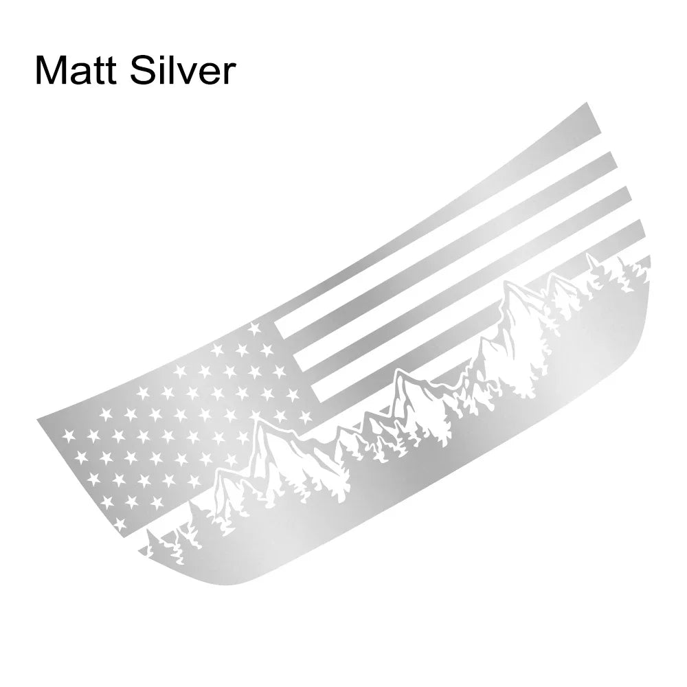 USA Flag Mountain & Tree Hood Bonnet Decal for Ford Bronco | Styling Vinyl Sticker - 200000182:193#Glossy Black-200000182:29#Glossy White-200000182:350850#Colorful Laser-200000182:350853#Carbon Fiber-200000182:691#Glossy Gray-  DRIVEN - 9