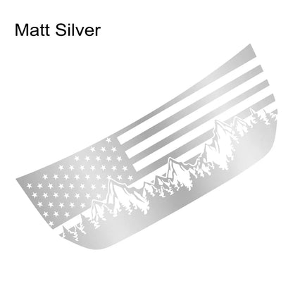 USA Flag Mountain & Tree Hood Bonnet Decal for Ford Bronco | Styling Vinyl Sticker - 200000182:193#Glossy Black-200000182:29#Glossy White-200000182:350850#Colorful Laser-200000182:350853#Carbon Fiber-200000182:691#Glossy Gray-  DRIVEN - 9
