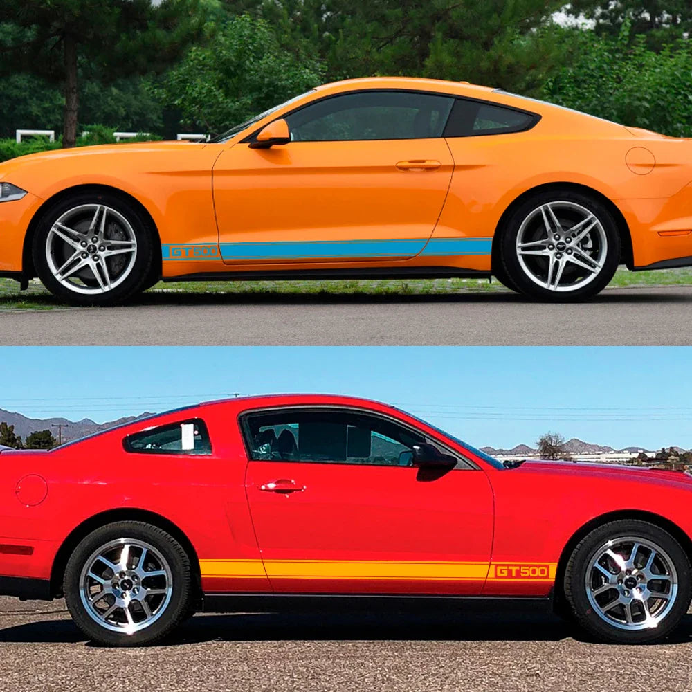 Long Door Side Skirt Stripe Decal for Ford Mustang Shelby GT500 | Sport Vinyl Sticker - 200000182:350852#Glossy Orange-200000182:10#Glossy Red-200000182:691#Glossy Gray-200000182:29#Glossy White-200000182:350853#Matt Silver-  DRIVEN - 3