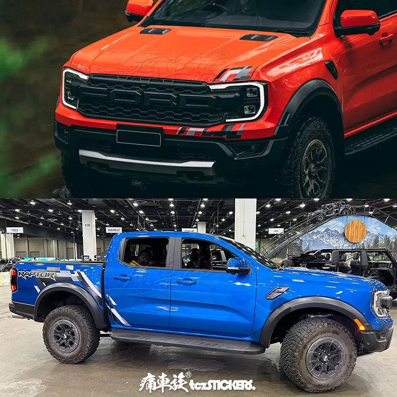 Body & Rear Trunk Exterior Decal for Ford Ranger Raptor (2024) | Custom Sports Vinyl Film - 200000182:193#Black gray white-200000182:29#Yellow Grey Red-  DRIVEN - 5