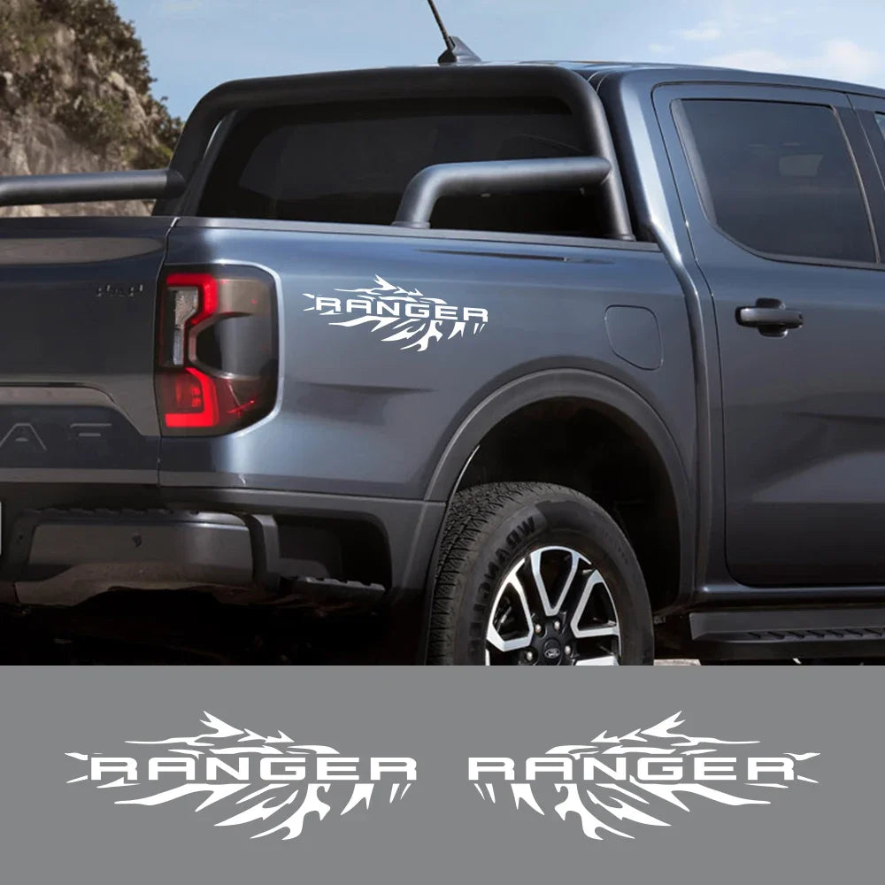 Splash Bed Side Decal for Ford Ranger Raptor XL / XLT / Lariat | 2-Piece Matte Vinyl Truck Graphic - 200000182:366#Matt Gold-200000182:496#Colorful Laser-200000182:175#Matt Black-200000182:193#Matt Silver-200000182:691#Carbon Fiber-  DRIVEN - 2