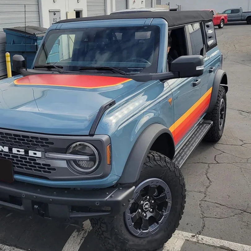Retro Sunset Hood & Waistline Stripe Decal for Ford Bronco (2021–2023) | Custom Vinyl Wrap Graphics - 200000182:10#hood with waistline-200000182:691#waistline only-200000182:29#hood only-  DRIVEN - 5