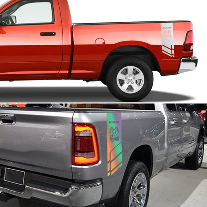 Back Door & Side Decal for Dodge RAM 1500 / 2500 HEMI Rebel 5.7L | Pickup Vinyl Sticker - 200000182:193#Glossy Black-200000182:366#Glossy Yellow-200000182:29#Glossy White-200000182:200004890#Colorful Laser-200000182:173#Glossy Blue-  DRIVEN - 3