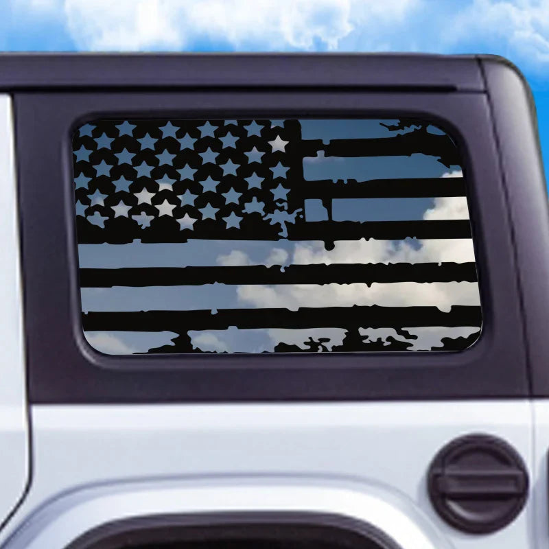 USA Flag Rear Window Decorative Decal for Jeep Wrangler (2021–2024) | Vinyl Cover Sticker - 200000182:201735810#M001A1 BLACK-200000182:771#M001A2 Matte black-  DRIVEN - 3