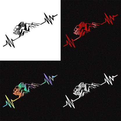 Reflective Heartbeat Off-Road Mountain Climb Vinyl Sticker – 4x4 Truck Windshield & Bumper Decal | 4 Colors - 200000182:10#Silver White-200000182:691#Laser-200000182:29#Red-200000182:193#Black-  DRIVEN - 6