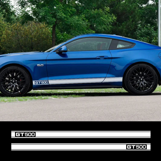 Long Door Side Skirt Stripe Decal for Ford Mustang Shelby GT500 | Sport Vinyl Sticker - 200000182:350852#Glossy Orange-  DRIVEN - 1