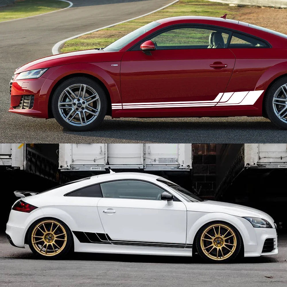 Tricolor Door Side Skirt Trim Decal for Audi TT (8N MK1, 8J MK2, 8S MK3) | 2-Piece Vinyl Coupe Graphic - 200000182:10#Black Gray Red-200000182:691#Black-200000182:29#White Gray Red-200000182:193#White-  DRIVEN - 3