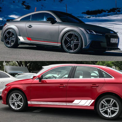 Tricolor Door Side Skirt Trim Decal for Audi TT (8N MK1, 8J MK2, 8S MK3) | 2-Piece Vinyl Coupe Graphic - 200000182:10#Black Gray Red-200000182:691#Black-200000182:29#White Gray Red-200000182:193#White-  DRIVEN - 4