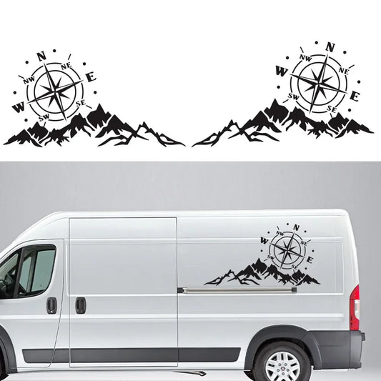 Mountain Adventurers Compass Graphic Decal | 2-Piece Vinyl Sticker for RV, Camper, Truck & Car - 200000182:350853;5:361386#40CM-  DRIVEN - 1