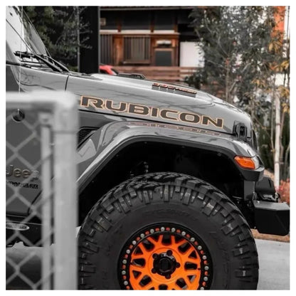 Rubicon Hood Letter Graphic Badge Emblem for Jeep Wrangler JL / JK | 2-Piece Vinyl Decal - 14:193#J0258-black-14:350852#J0258-orange-14:173#J0258-blue-14:10#J0258-red-  DRIVEN - 2