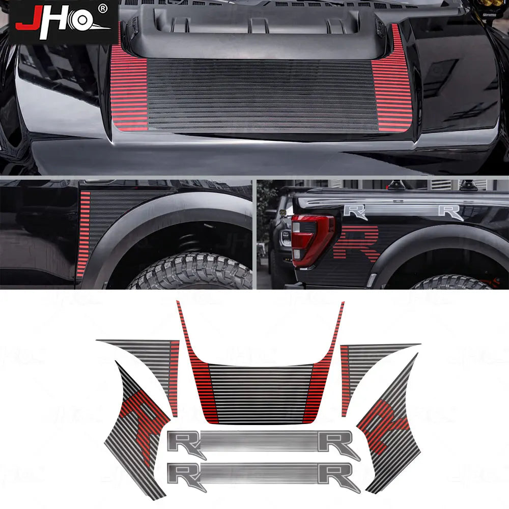 JHO Sport R Precut Bedside & Hood Wrap Kit for Ford F-150 Raptor (2022-2025) | Matte Stripe - 200000182:193#Black-  DRIVEN - 1