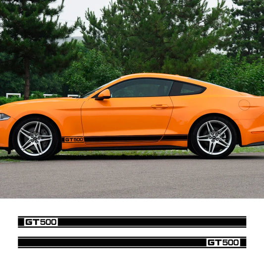 Long Door Side Skirt Stripe Decal for Ford Mustang Shelby GT500 | Sport Vinyl Sticker - 200000182:350852#Glossy Orange-  DRIVEN - 2