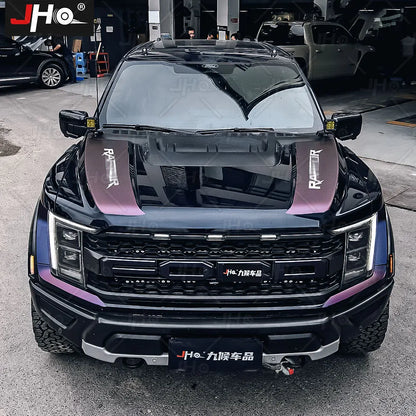 JHO Carbon Grain Front Bonnet & Side Hood Stripe for Ford F-150 Raptor | Engine Vinyl - 200000182:496#Purple Carbon Grain-200000182:193#Black Red Floral-  DRIVEN - 4