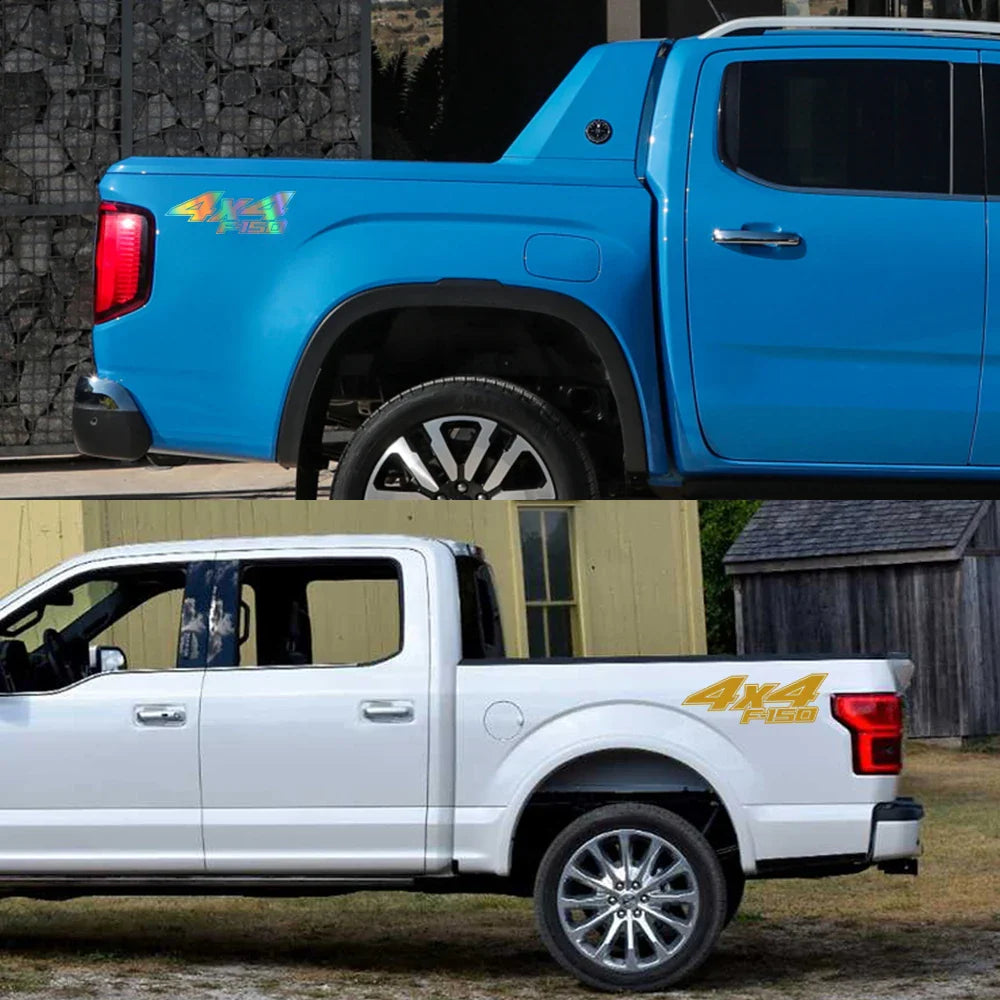 4x4 Rear Bed Side Decal for Ford F-150 Raptor / XLT | Pickup Truck Vinyl Graphic - 200000182:350852#Glossy Orange-200000182:350850#Matt Gold-200000182:173#Glossy Blue-200000182:200006152#Colorful Laser-200000182:366#Glossy Yellow-  DRIVEN - 4