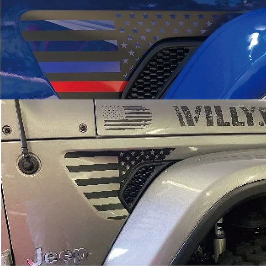American Flag Hood, Fender Vent & Side Decal Kit for Jeep Wrangler JL / Gladiator (2018–2023) | Matte Vinyl - 200000182:496#B-  DRIVEN - 2