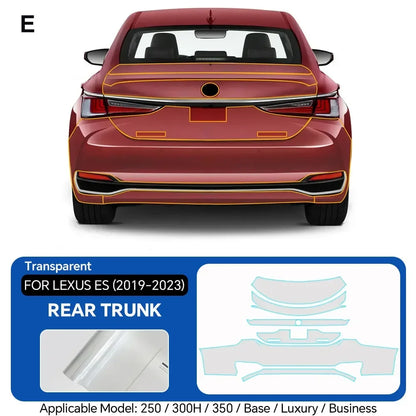Precut PPF for Lexus ES 250 / 300h / 350 (2019–2023) | TPU Paint Protection Film Clear Bra - 200000182:173#Whole Set;5:200000990#Clear Film-200000182:10#Door;5:200000990#Clear Film-200000182:691#Front and Hood;5:200000990#Clear Film-200000182:175#Rear Trunk;5:200000990#Clear Film-200000182:350852#Roof Window;5:200000990#Clear Film-  DRIVEN - 12