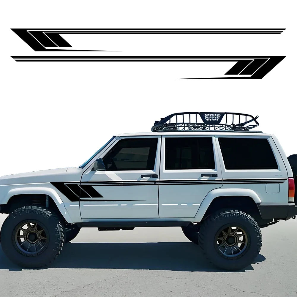Jeep Cherokee XJ Retro Hockey Stick Racing Side Stripe Decal – Body Door & Side Skirt Vinyl (2 Pcs) | 8 Finishes - 200000182:173#Carbon Fiber-200000182:10#Glossy Red-200000182:350852#Matt Black-200000182:366#Matt Silver-200000182:175#Colorful Laser-  DRIVEN - 1
