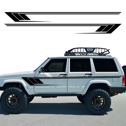 Jeep Cherokee XJ Retro Hockey Stick Racing Side Stripe Decal – Body Door & Side Skirt Vinyl (2 Pcs) | 8 Finishes - 200000182:173#Carbon Fiber-200000182:10#Glossy Red-200000182:350852#Matt Black-200000182:366#Matt Silver-200000182:175#Colorful Laser-  DRIVEN - 1