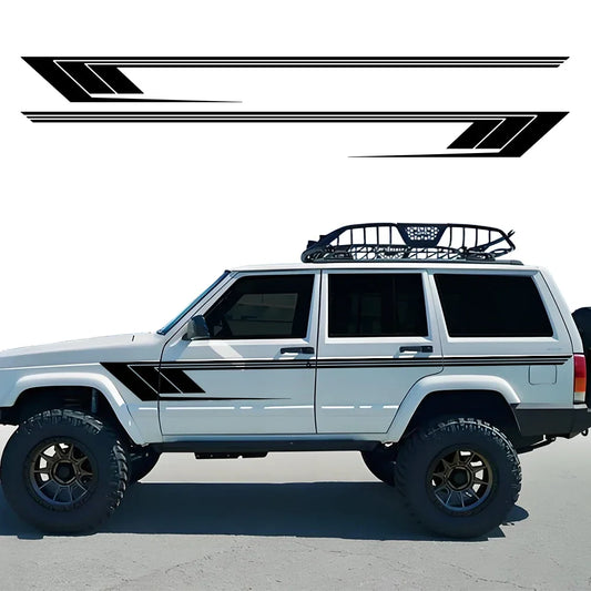 Jeep Cherokee XJ Retro Hockey Stick Racing Side Stripe Decal – Body Door & Side Skirt Vinyl (2 Pcs) | 8 Finishes - 200000182:173#Carbon Fiber-  DRIVEN - 1