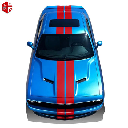 Front-to-Rear Racing Stripe Body Decal Kit | Hood, Roof, Trunk & Bonnet Vinyl Graphics - 200000182:366#Reflective Yellow-200000182:173#Reflective Blue-200000182:29#Gloss White-200000182:10#Gloss Red-200000182:200004890#Matte Black-  DRIVEN - 5