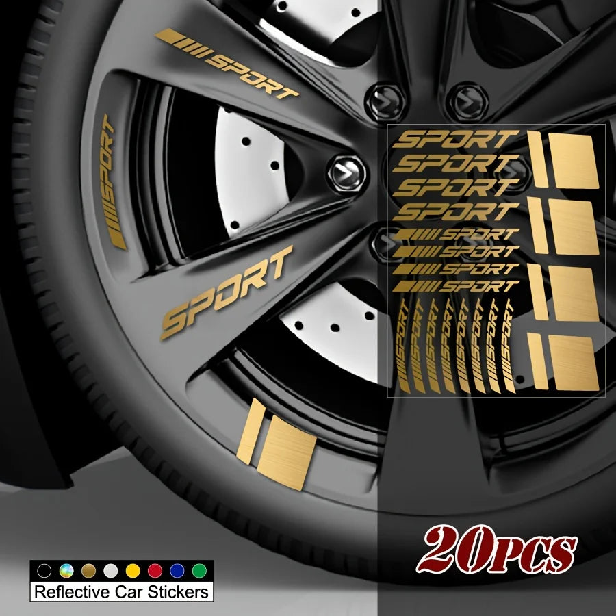 Sport Wheel Rim Decals | 20-Piece Waterproof Vinyl Sticker Set for Cars, Motorcycles & DIY - 14:29#Gold-14:10-14:200004890#black-14:200004889#laser-  DRIVEN - 4