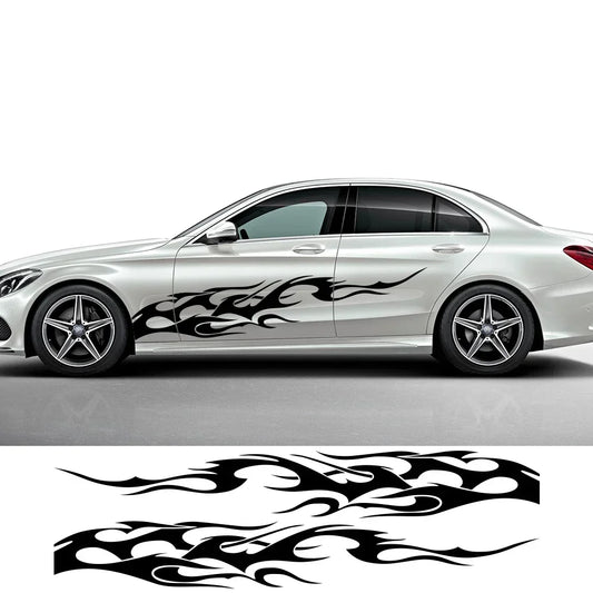 Flame Graphics Side Body Sticker | 2-Piece Universal Vinyl Sports Racing Decal - 200000182:193#Glossy Black;5:361385#150cmx25cm-  DRIVEN - 1