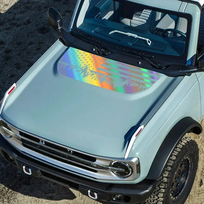 USA Flag Mountain & Tree Hood Bonnet Decal for Ford Bronco | Styling Vinyl Sticker - 200000182:193#Glossy Black-200000182:29#Glossy White-200000182:350850#Colorful Laser-200000182:350853#Carbon Fiber-200000182:691#Glossy Gray-  DRIVEN - 4