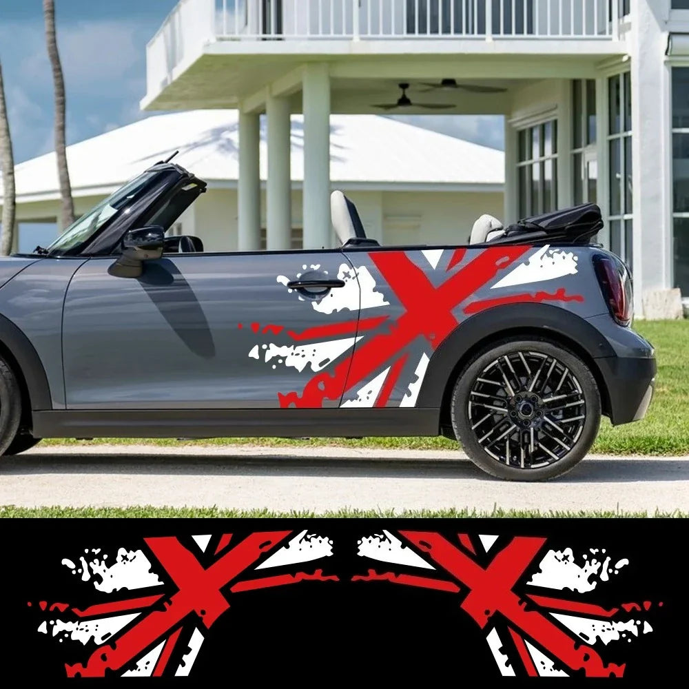 Union Jack Door Side Stripe Decal | 2-Piece British Flag Auto Body Vinyl Sticker - 200000182:366#Black Gold-200000182:175#White Gold-200000182:193#Black Red-200000182:10#White Gray-200000182:350852#Gold Silver-  DRIVEN - 2