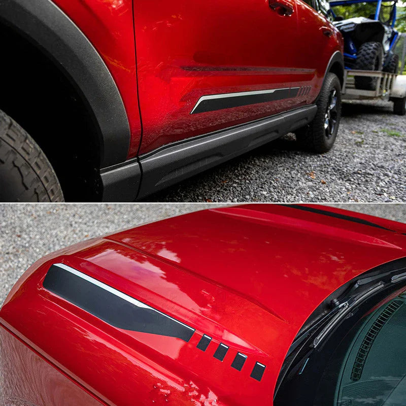 Hood Scoop Racing Stripe Decal for Ford Bronco Sport (2021+) | Vinyl Bonnet Body Graphic - 200000182:350852#Matte Black side-200000182:366#Silver Gray hood-200000182:29#Matte Black hood-200000182:10#Silver Gray side-200000182:691#Silver Gray all-  DRIVEN - 7