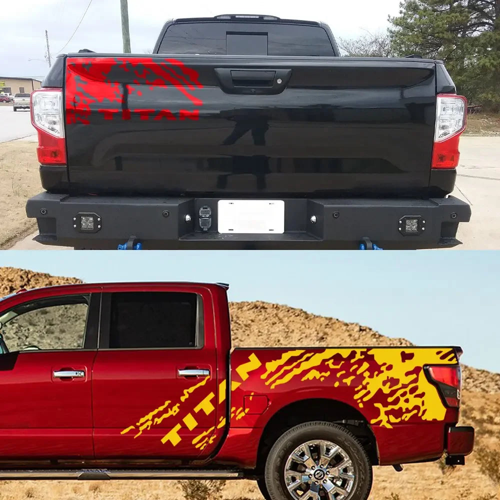 Splash Grunge Body Side Decal for Nissan Titan S / SL / SV / Platinum | 3-Piece Vinyl Truck Graphics - 200000182:350852#Glossy White-200000182:350853#Glossy Gray-200000182:10#Glossy Red-200000182:29#Glossy Orange-200000182:173#Glossy Yellow-  DRIVEN - 4