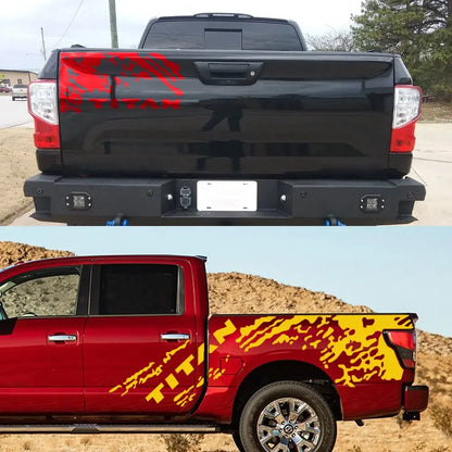 Splash Grunge Body Side Decal for Nissan Titan S / SL / SV / Platinum | 3-Piece Vinyl Truck Graphics - 200000182:350852#Glossy White-200000182:350853#Glossy Gray-200000182:10#Glossy Red-200000182:29#Glossy Orange-200000182:173#Glossy Yellow-  DRIVEN - 4