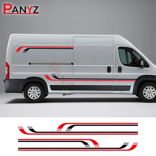 Camper Van Door & Waistline Graphic Decal for Fiat Ducato / Peugeot Boxer / Citroen Relay | 4-Piece Vinyl Kit - 200000182:193#Glossy Black-  DRIVEN - 1