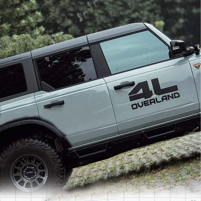 Overland 4L Blackout Door Decal for Ford Bronco | Off-Road Vinyl Graphic Pair - 200000182:29#white-200000182:193#black-  DRIVEN - 2
