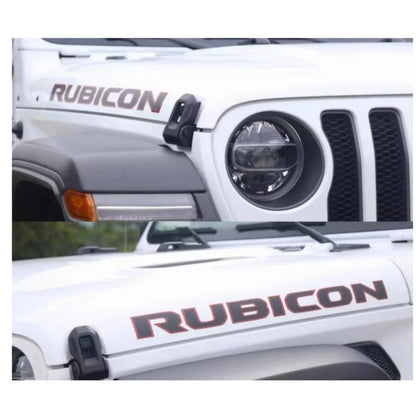 Rubicon Hood Letter Graphic Badge Emblem for Jeep Wrangler JL / JK | 2-Piece Vinyl Decal - 14:193#J0258-black-14:350852#J0258-orange-14:173#J0258-blue-14:10#J0258-red-  DRIVEN - 3